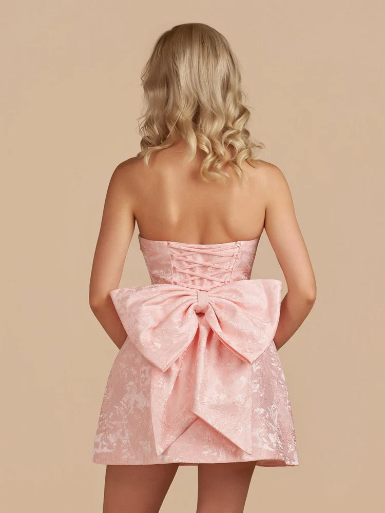 Strapless Jacquard A Line Homecoming Dress With Bowknot