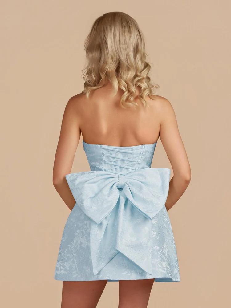 Strapless Jacquard A Line Homecoming Dress With Bowknot