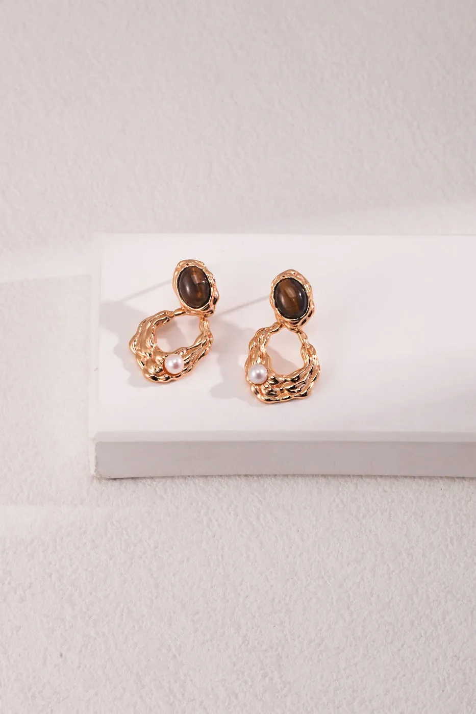 Tiger Eye Stone Abstract Earrings