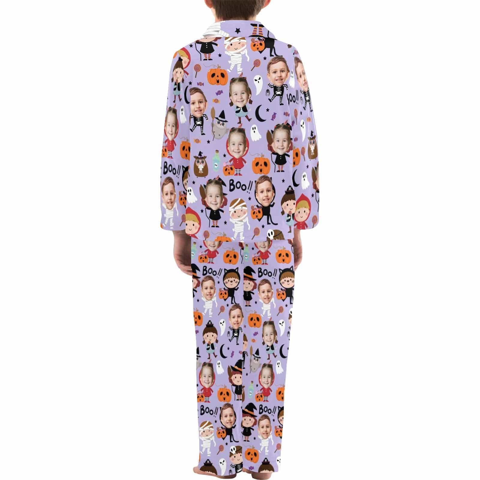acePajamas Pajama Kid's Pajamas Purple Custom Sleepwear with Face Little Monster Personalized Halloween Pajama Set For Boys&Girls 2-15Y