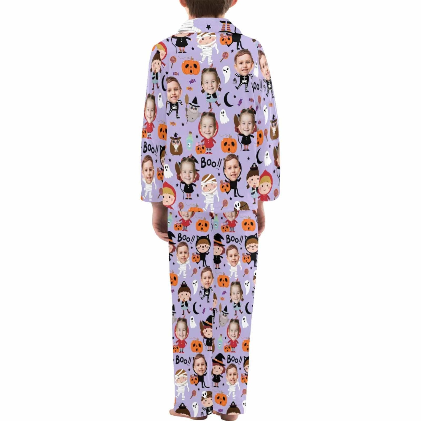 acePajamas Pajama Kid's Pajamas Purple Custom Sleepwear with Face Little Monster Personalized Halloween Pajama Set For Boys&Girls 2-15Y