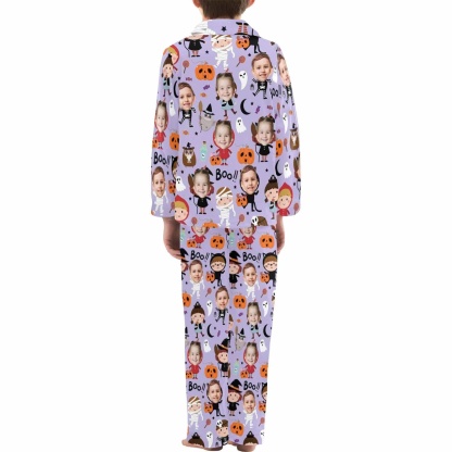 acePajamas Pajama Kid's Pajamas Purple Custom Sleepwear with Face Little Monster Personalized Halloween Pajama Set For Boys&Girls 2-15Y