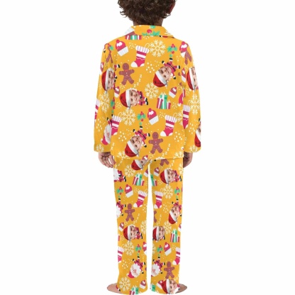acePajamas Pajama Kid's Pajamas Yellow Custom Sleepwear with Face Personalized Christmas Pajama Set For Boys&Girls 2-15Y