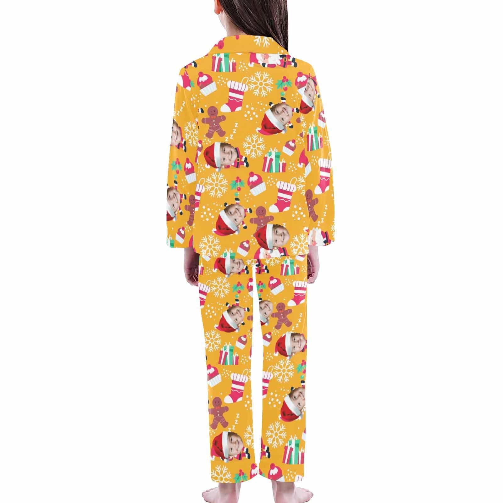 acePajamas Pajama Kid's Pajamas Yellow Custom Sleepwear with Face Personalized Christmas Pajama Set For Boys&Girls 2-15Y