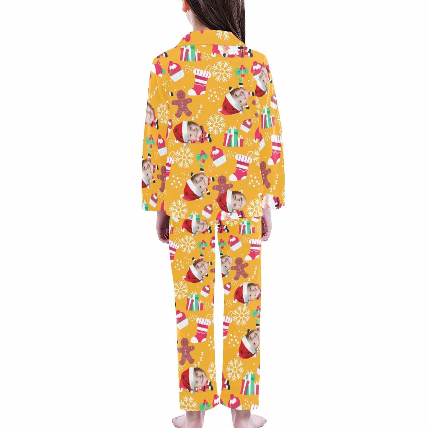 acePajamas Pajama Kid's Pajamas Yellow Custom Sleepwear with Face Personalized Christmas Pajama Set For Boys&Girls 2-15Y