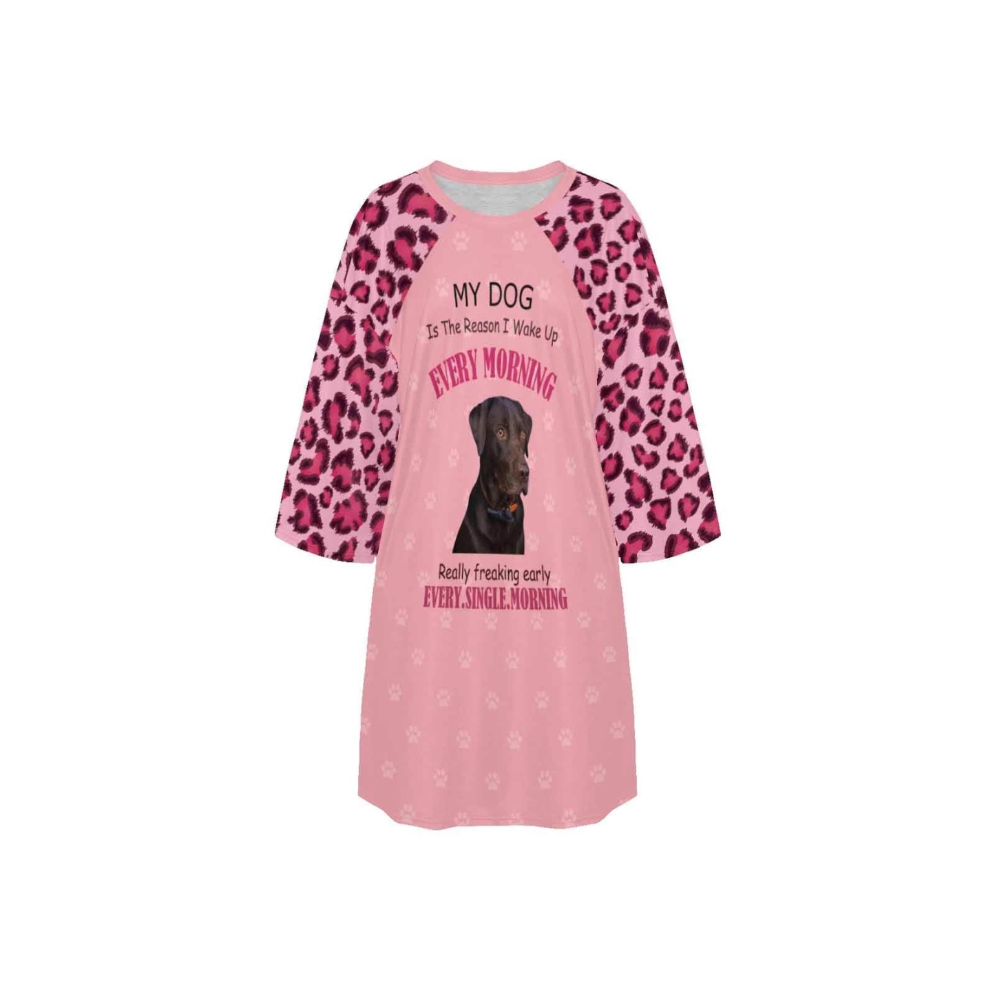 DogPicGift Pajama Custom Pet Face Pink Leopard Print Pajamas for Women's Oversized Sleep Tee Personalized Women's Loose Nightshirt Sleepwear