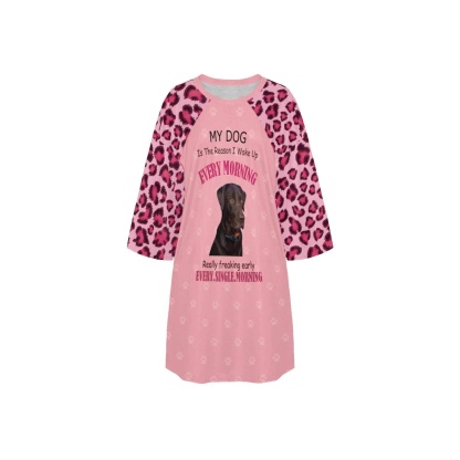 DogPicGift Pajama Custom Pet Face Pink Leopard Print Pajamas for Women's Oversized Sleep Tee Personalized Women's Loose Nightshirt Sleepwear