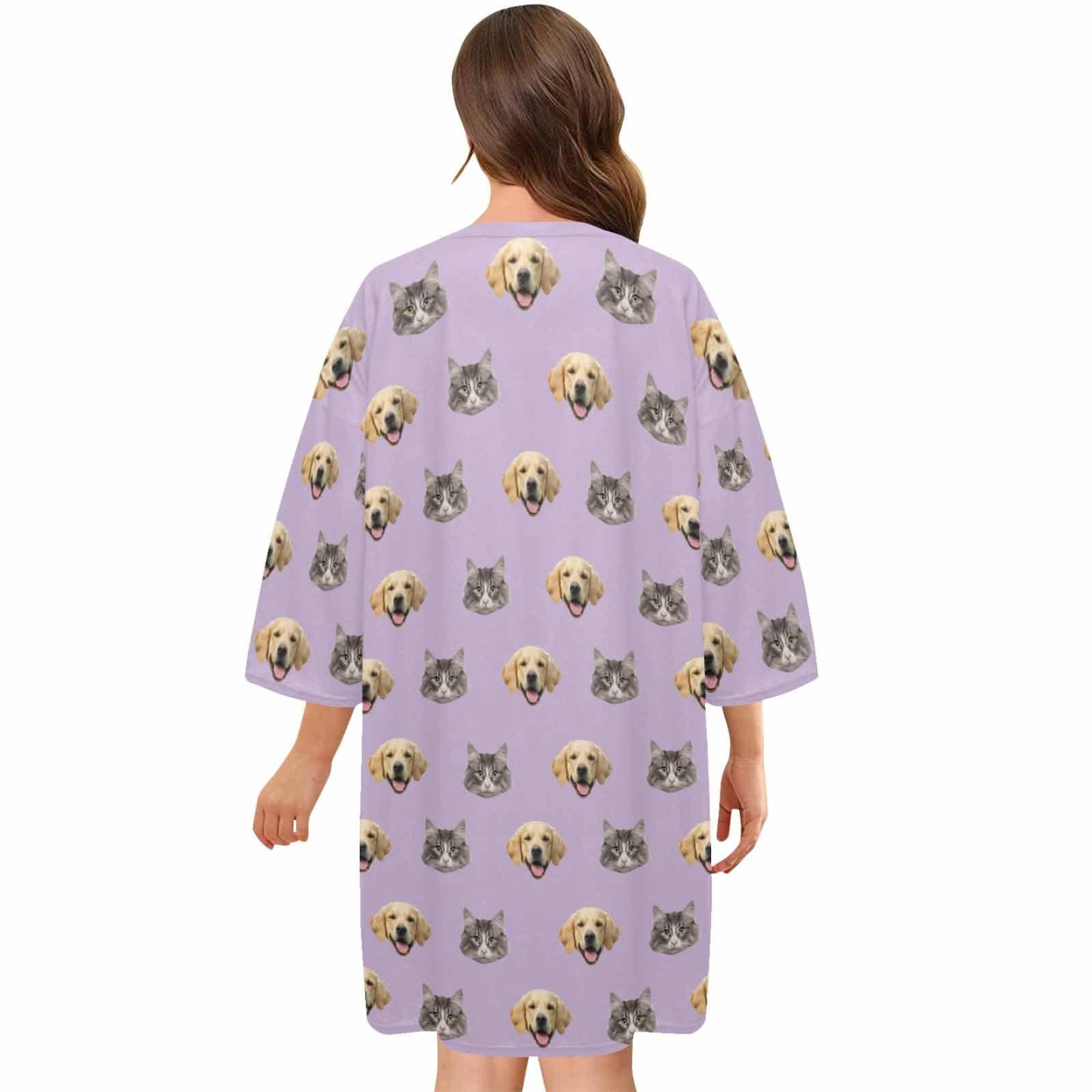 DogPicGift Pajama Custom Pet Faces Multicolor Pajamas for Women's Oversized Sleep Tee Personalized Women's Loose Nightshirt Sleepwear