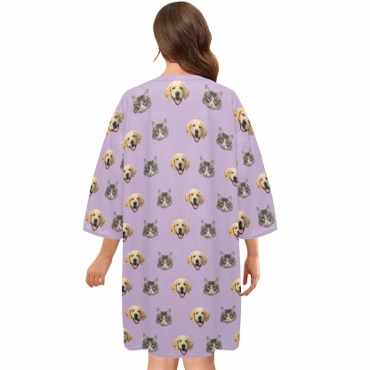 DogPicGift Pajama Custom Pet Faces Multicolor Pajamas for Women's Oversized Sleep Tee Personalized Women's Loose Nightshirt Sleepwear