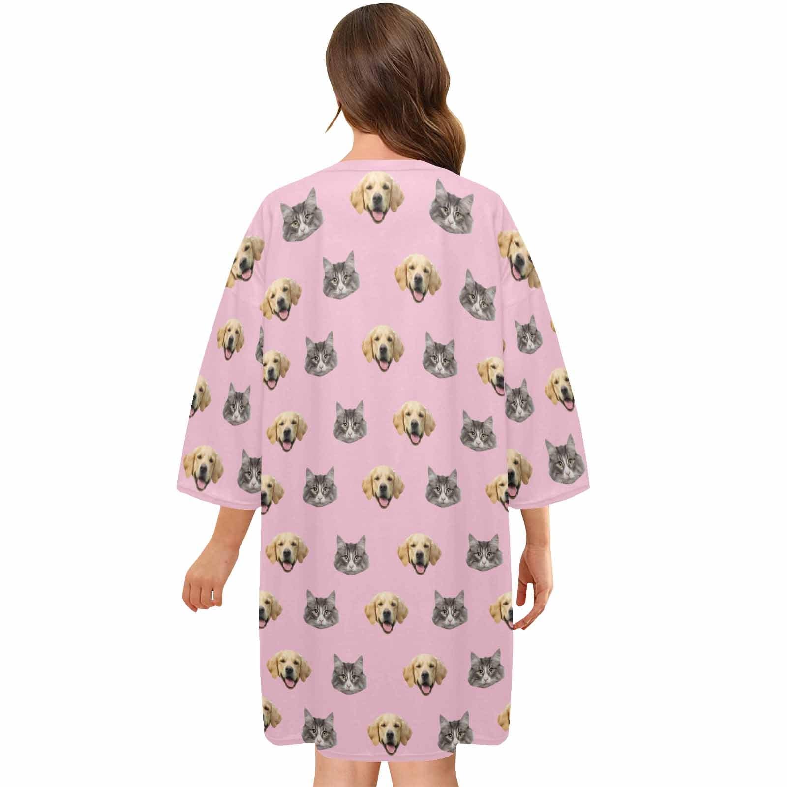DogPicGift Pajama Custom Pet Faces Multicolor Pajamas for Women's Oversized Sleep Tee Personalized Women's Loose Nightshirt Sleepwear