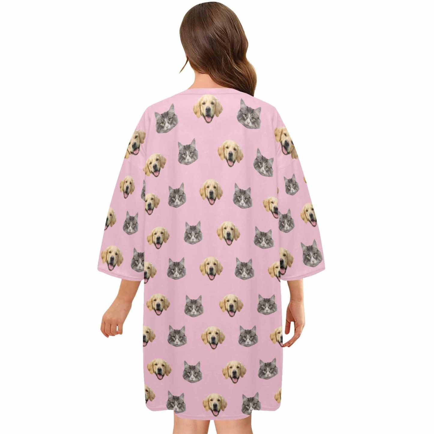 DogPicGift Pajama Custom Pet Faces Multicolor Pajamas for Women's Oversized Sleep Tee Personalized Women's Loose Nightshirt Sleepwear