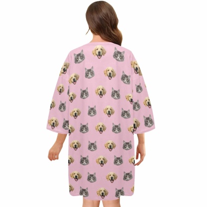 DogPicGift Pajama Custom Pet Faces Multicolor Pajamas for Women's Oversized Sleep Tee Personalized Women's Loose Nightshirt Sleepwear