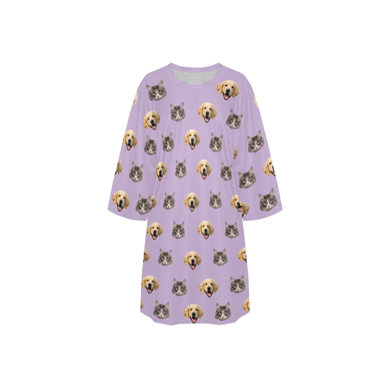 DogPicGift Pajama Custom Pet Faces Multicolor Pajamas for Women's Oversized Sleep Tee Personalized Women's Loose Nightshirt Sleepwear