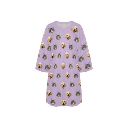 DogPicGift Pajama Custom Pet Faces Multicolor Pajamas for Women's Oversized Sleep Tee Personalized Women's Loose Nightshirt Sleepwear