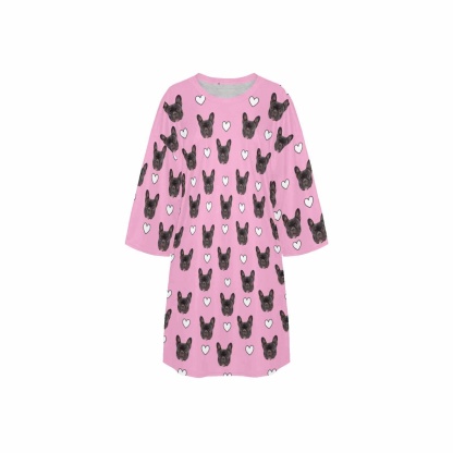 DogPicGift Pajama Personalized Pet Face Heart Men Sleepwear&Women's Oversized Sleep Tee Custom Dog Crew Neck Couple Matching Short Pajama Set