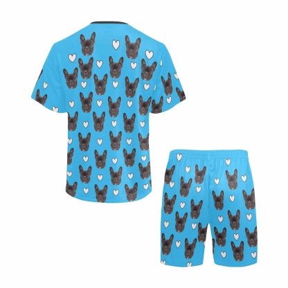 DogPicGift Pajama Personalized Pet Face Heart Men Sleepwear&Women's Oversized Sleep Tee Custom Dog Crew Neck Couple Matching Short Pajama Set