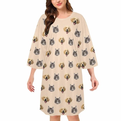 DogPicGift Pajama Yellow / S Custom Pet Faces Multicolor Pajamas for Women's Oversized Sleep Tee Personalized Women's Loose Nightshirt Sleepwear