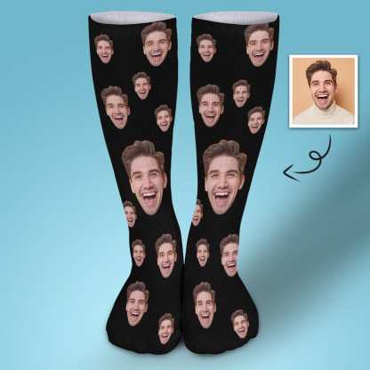 FacePajamas Sublimated Crew Socks-2WH-SDS 1PCS Face on Socks Custom Black Background Personalized Sublimated Crew Socks Gift Idea For Men Women