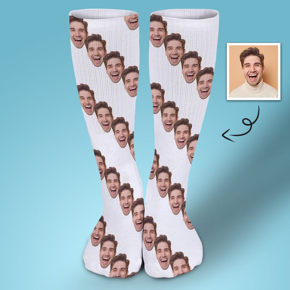 FacePajamas Sublimated Crew Socks-2WH-SDS 1PCS Socks with Custom Faces White Background Funny Personalized Sublimated Crew Socks Gift for Family Friends