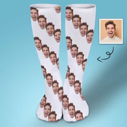 FacePajamas Sublimated Crew Socks-2WH-SDS 1PCS Socks with Custom Faces White Background Funny Personalized Sublimated Crew Socks Gift for Family Friends