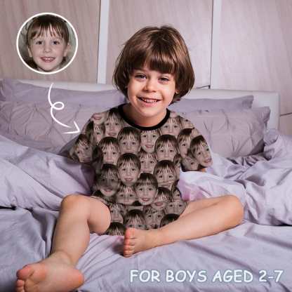 FacePajamas Pajamas For Boy / 2-3Y #Holiday Special Pajamas #Father's Day #Parent Child Clothing-Custom Face Seamless Crew Neck Short Pajama Set For Holiday Gift