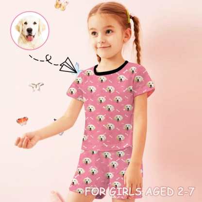 FacePajamas Pajama 2-3Y(XS) Little Kids Pajamas Custom Pets Face Little Bone Nightwear Personalized Short Sleeve Pajama Set For Girls 2-7Y