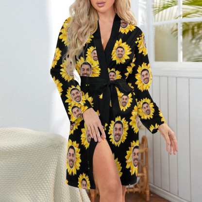 FacePajamas Mix Pajama-2ML-SDS 2 Pcs Face Print Pajamas-Custom Face Pet Dog Flower Sleepwear Personalized Women's Bath Robe &Women's Nightgown