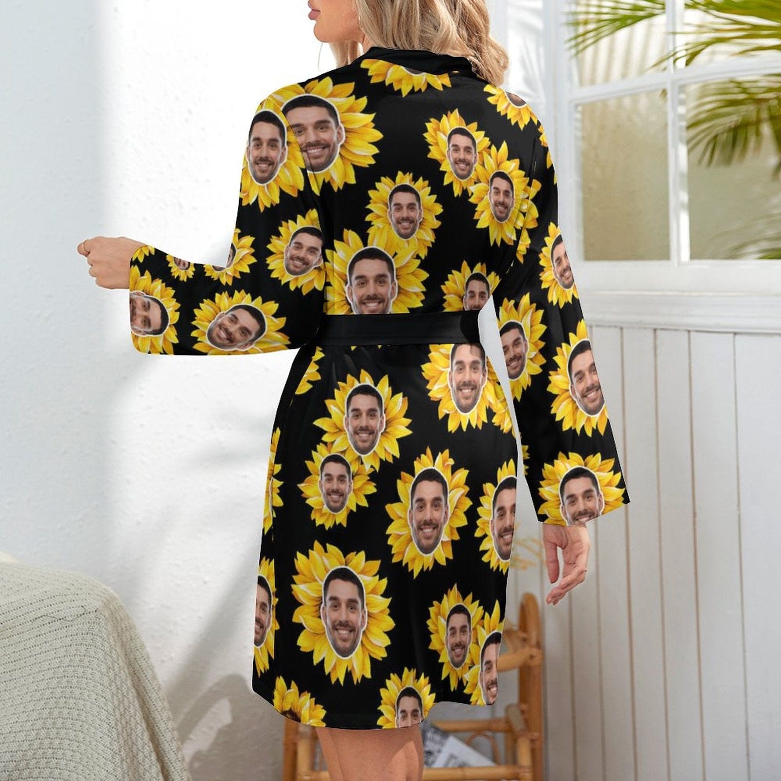 FacePajamas Mix Pajama-2ML-SDS 2 Pcs Face Print Pajamas-Custom Face Pet Dog Flower Sleepwear Personalized Women's Bath Robe &Women's Nightgown