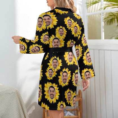 FacePajamas Mix Pajama-2ML-SDS 2 Pcs Face Print Pajamas-Custom Face Pet Dog Flower Sleepwear Personalized Women's Bath Robe &Women's Nightgown