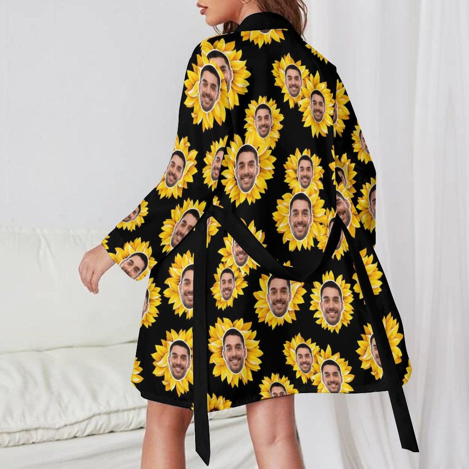 FacePajamas Mix Pajama-2ML-SDS 2 Pcs Face Print Pajamas-Custom Face Pet Dog Flower Sleepwear Personalized Women's Bath Robe &Women's Nightgown