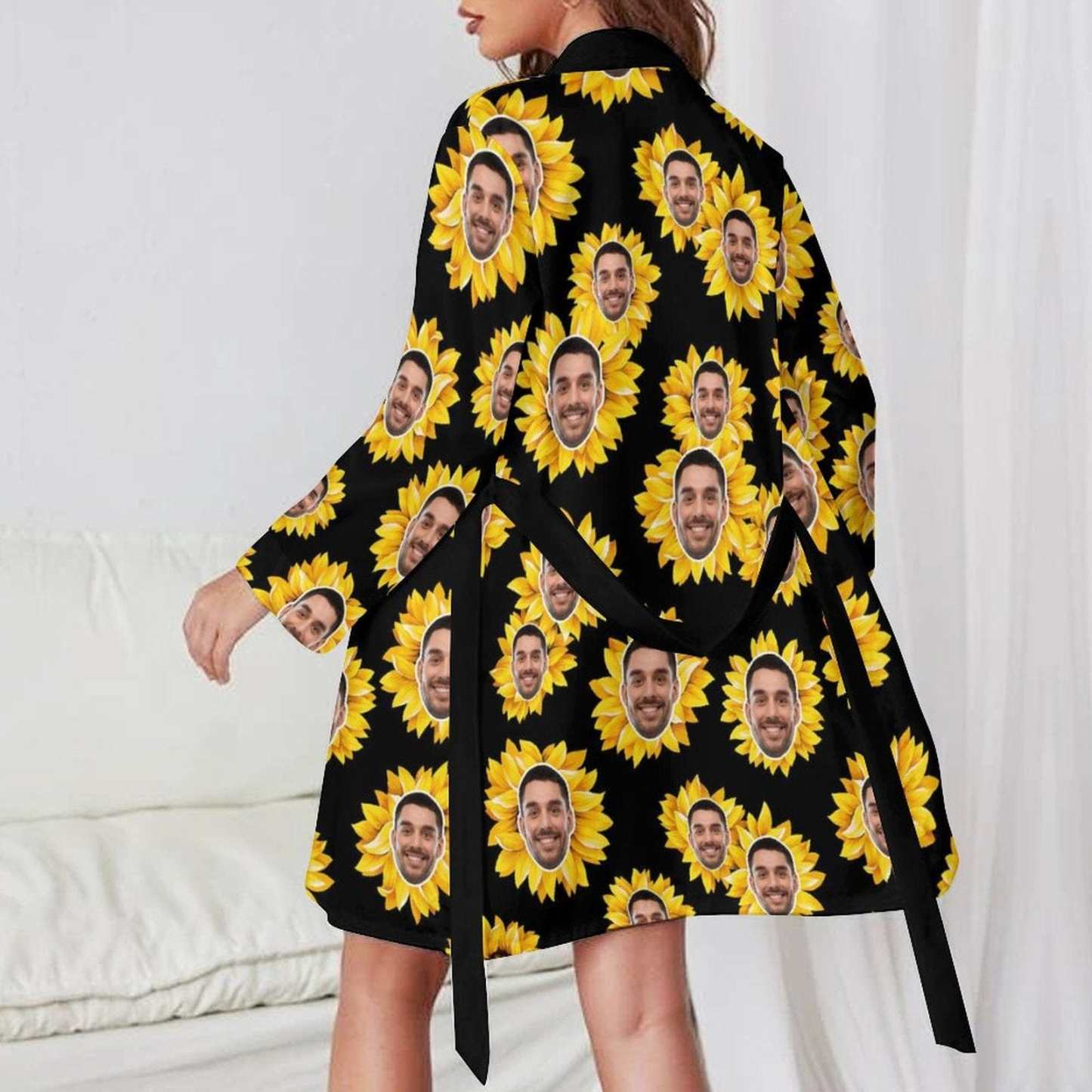 FacePajamas Mix Pajama-2ML-SDS 2 Pcs Face Print Pajamas-Custom Face Pet Dog Flower Sleepwear Personalized Women's Bath Robe &Women's Nightgown