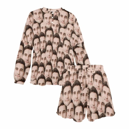 FacePajamas Sets 20230830-´÷Àֿµ-1  Women&#039;s Long Sleeve Mid-Length Shorts Pajama Set£¨Sets 19£©