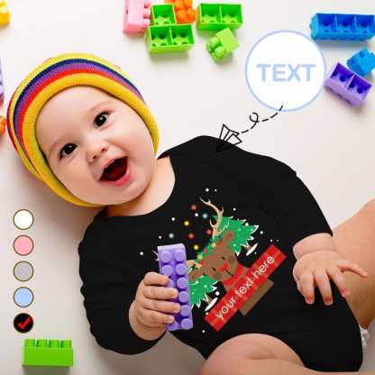 FacePajamas Baby Pajama 3 MONTHS / Black Custom Text Elk Onesie Infant Bodysuit One Piece Jumpsuit Personalized Long Sleeve Rompers Baby Clothes