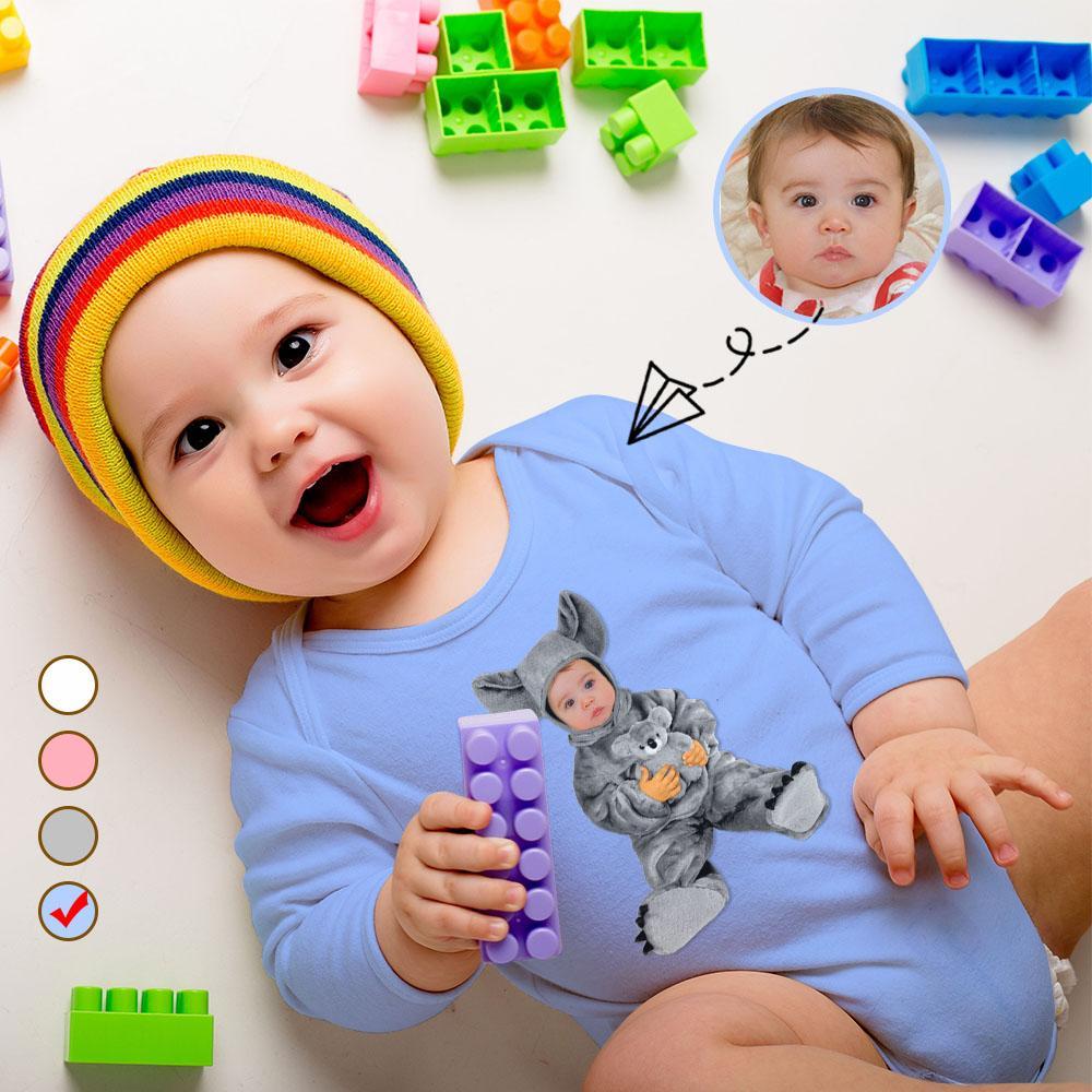 FacePajamas Baby Pajama 3 MONTHS / Blue Custom Face Koala Onesie Infant Bodysuit One Piece Jumpsuit Personalized Long Sleeve Rompers Baby Clothes