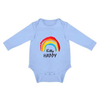 FacePajamas Baby Pajama 3 MONTHS / Blue Custom Name Happy Day Infant Bodysuit One Piece Jumpsuit Personalized Long Sleeve Rompers Baby Clothes