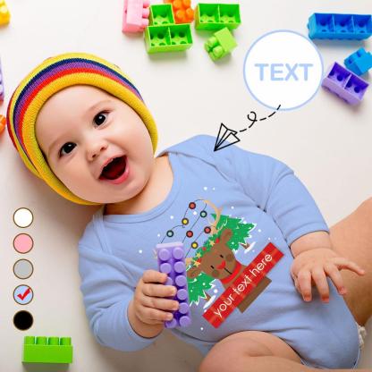 FacePajamas Baby Pajama 3 MONTHS / Blue Custom Text Elk Onesie Infant Bodysuit One Piece Jumpsuit Personalized Long Sleeve Rompers Baby Clothes