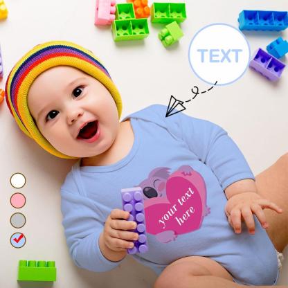 FacePajamas Baby Pajama 3 MONTHS / Blue Custom Text Koala Love Onesie Infant Bodysuit One Piece Jumpsuit Personalized Long Sleeve Rompers Baby Clothes