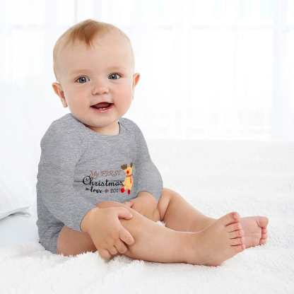 FacePajamas Baby Pajama 3 MONTHS / Gray Custom Date My First Christmas Infant Bodysuit One Piece Jumpsuit Personalized Long Sleeve Rompers Baby Clothes