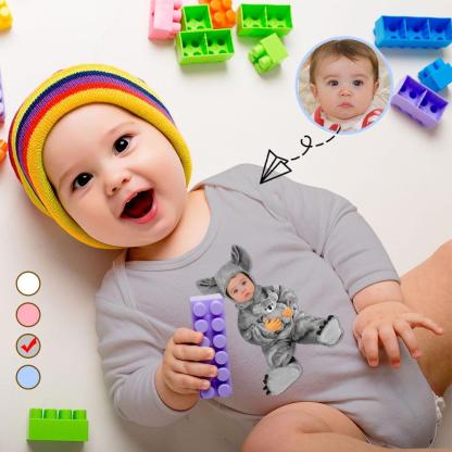 FacePajamas Baby Pajama 3 MONTHS / Gray Custom Face Koala Onesie Infant Bodysuit One Piece Jumpsuit Personalized Long Sleeve Rompers Baby Clothes