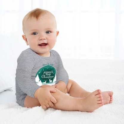 FacePajamas Baby Pajama 3 MONTHS / Gray Custom Name&Date Christmas Crystal Ball Infant Bodysuit One Piece Jumpsuit Personalized Long Sleeve Rompers Baby Clothes