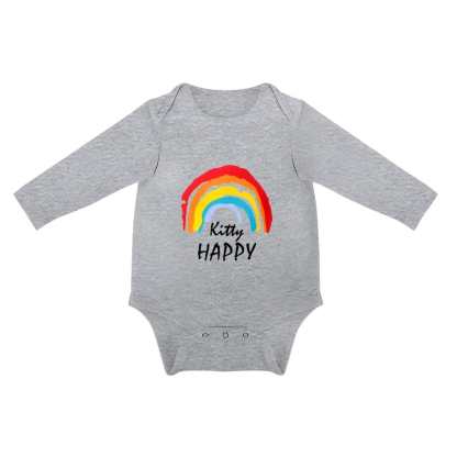 FacePajamas Baby Pajama 3 MONTHS / Gray Custom Name Happy Day Infant Bodysuit One Piece Jumpsuit Personalized Long Sleeve Rompers Baby Clothes