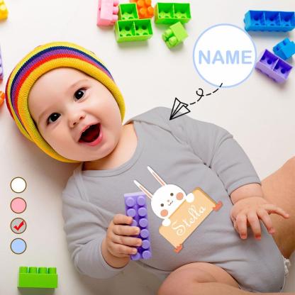 FacePajamas Baby Pajama 3 MONTHS / Gray Custom Name Rabbit Onesie Infant Bodysuit One Piece Jumpsuit Personalized Long Sleeve Rompers Baby Clothes