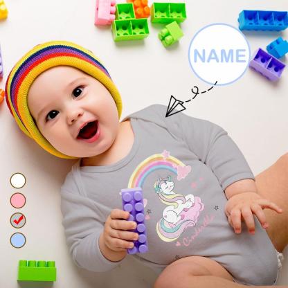 FacePajamas Baby Pajama 3 MONTHS / Gray Custom Name Unicorn Onesie Infant Bodysuit One Piece Jumpsuit Personalized Long Sleeve Rompers Baby Clothes