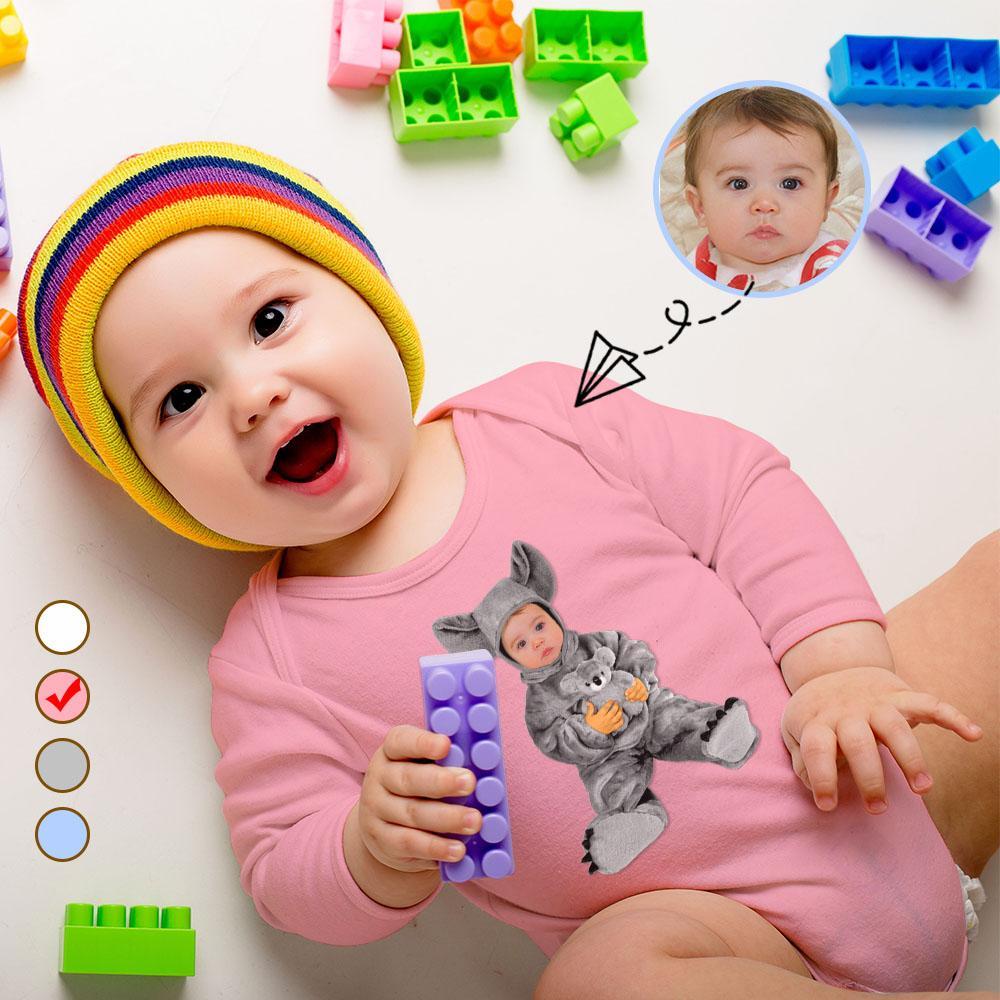 FacePajamas Baby Pajama 3 MONTHS / Pink Custom Face Koala Onesie Infant Bodysuit One Piece Jumpsuit Personalized Long Sleeve Rompers Baby Clothes