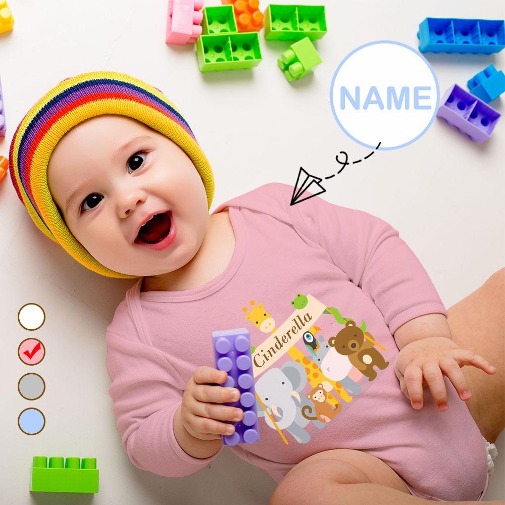 FacePajamas Baby Pajama 3 MONTHS / Pink Custom Name Cartoon Animals Onesie Infant Bodysuit One Piece Jumpsuit Personalized Long Sleeve Rompers Baby Clothes