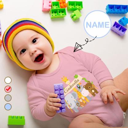 FacePajamas Baby Pajama 3 MONTHS / Pink Custom Name Cartoon Animals Onesie Infant Bodysuit One Piece Jumpsuit Personalized Long Sleeve Rompers Baby Clothes