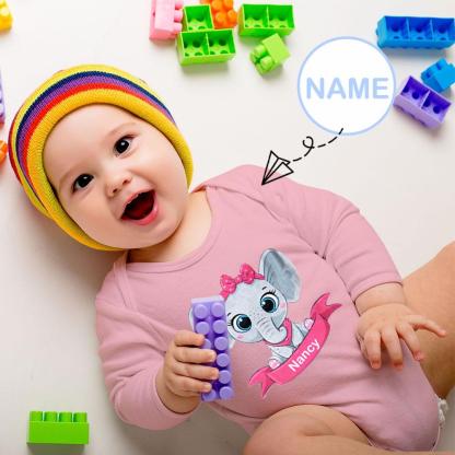 FacePajamas Baby Pajama 3 MONTHS / Pink Custom Name Elephant Onesie Infant Bodysuit One Piece Jumpsuit Personalized Long Sleeve Rompers Baby Clothes