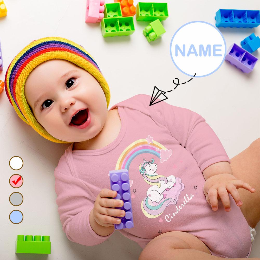 FacePajamas Baby Pajama 3 MONTHS / Pink Custom Name Unicorn Onesie Infant Bodysuit One Piece Jumpsuit Personalized Long Sleeve Rompers Baby Clothes