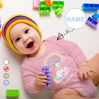 FacePajamas Baby Pajama 3 MONTHS / Pink Custom Name Unicorn Onesie Infant Bodysuit One Piece Jumpsuit Personalized Long Sleeve Rompers Baby Clothes