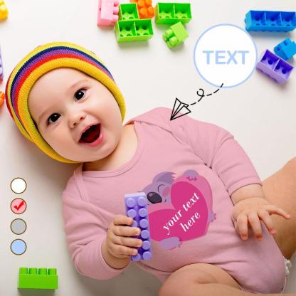 FacePajamas Baby Pajama 3 MONTHS / Pink Custom Text Koala Love Onesie Infant Bodysuit One Piece Jumpsuit Personalized Long Sleeve Rompers Baby Clothes